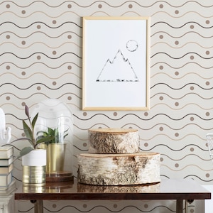 Beige Wavy lines Peel and Stick wallpaper / Striped Removable wallpaper / Beige wallpaper - Self-adhesive or Traditional