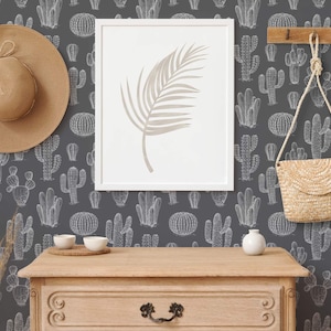 Gray and white Cactus Peel and Stick wallpaper / Plants Removable wallpaper / Southwest wallpaper - Self-adhesive or Traditional