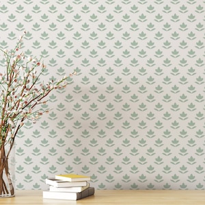 Green and white Leaf Removable wallpaper / Small pattern Peel and Stick wallpaper / Leaf wallpaper - Self-adhesive or Traditional