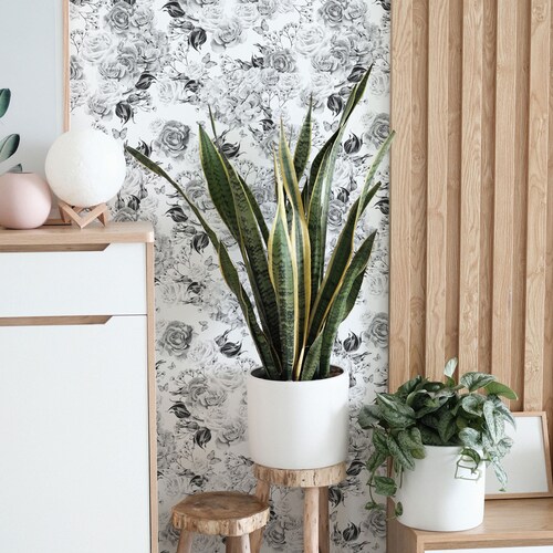 Wallpaper With Black and White Floral Prints Floral Wallpaper Etsy