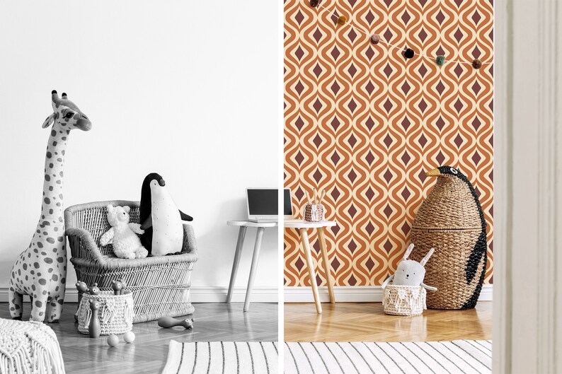 Orange Retro Peel and Stick Wallpaper / Geometric Removable Etsy