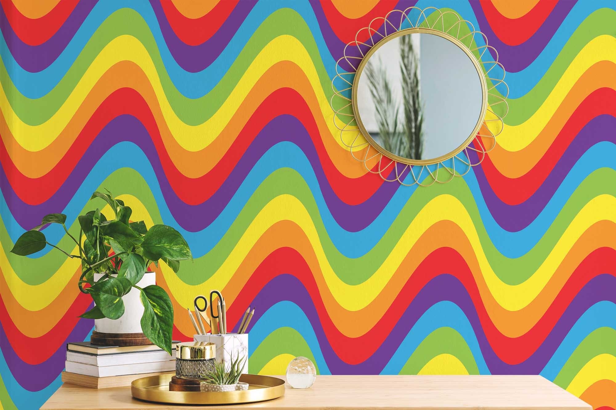 Rainbow Wave Wallpaper - Peel and Stick Wallpaper or Non Pasted ...