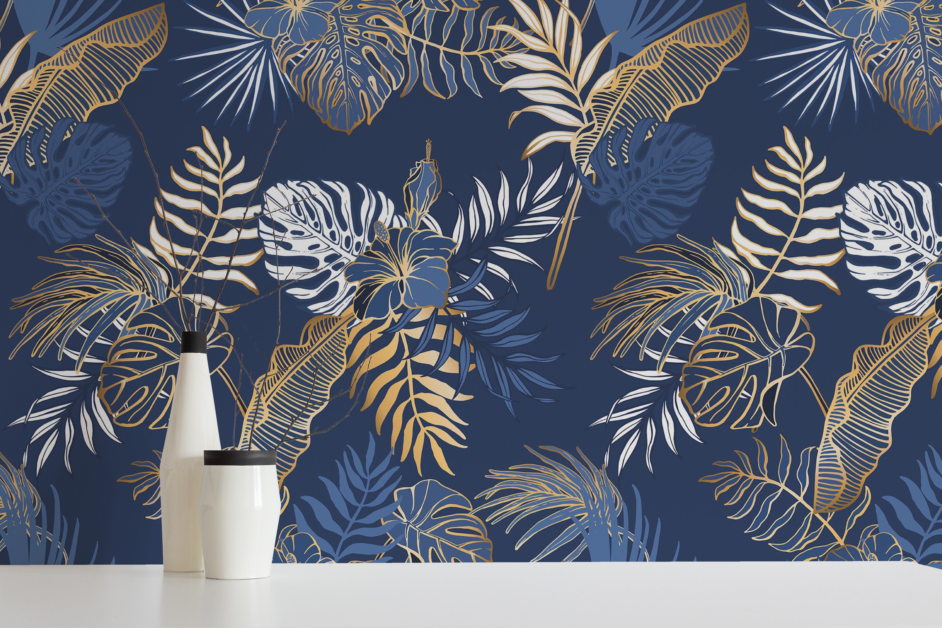 Buy Blue and Gold Modern Wallpaper Living Room Wall Mural Line Online in  India  Etsy