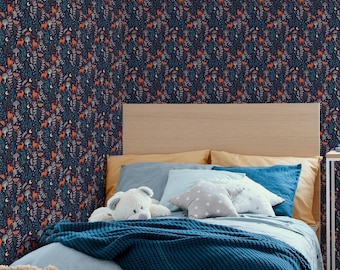 Navy Blue Deer Wallpaper: Whimsical Woodland Design (Non-Pasted, Pre-Pasted, Peel and Stick, Custom Sizes)