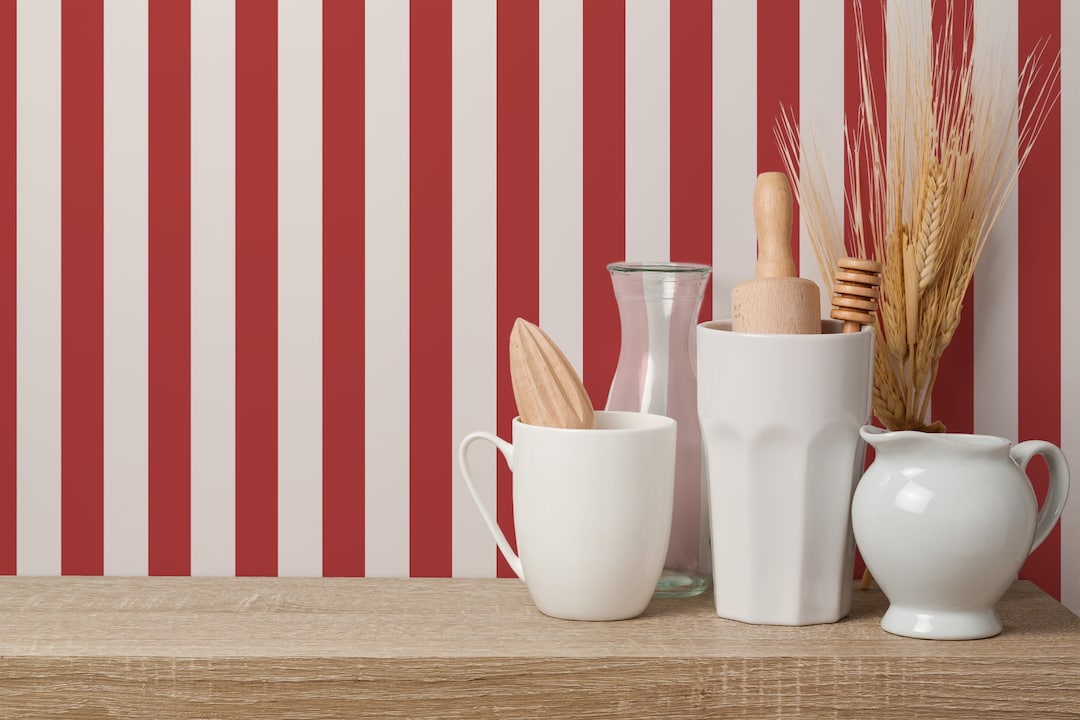 Red and White Striped Peel and Stick Wallpaper / Lines Etsy