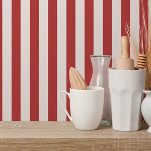 Red and white Striped Peel and Stick wallpaper / Lines Removable wallpaper / Red and white wallpaper - Self-adhesive or Traditional