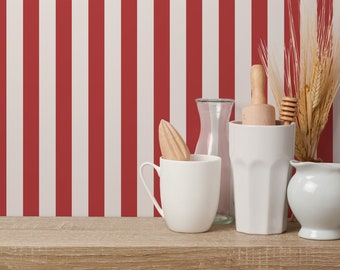 Red and white Striped Peel and Stick wallpaper / Lines Removable wallpaper / Red and white wallpaper - Self-adhesive or Traditional