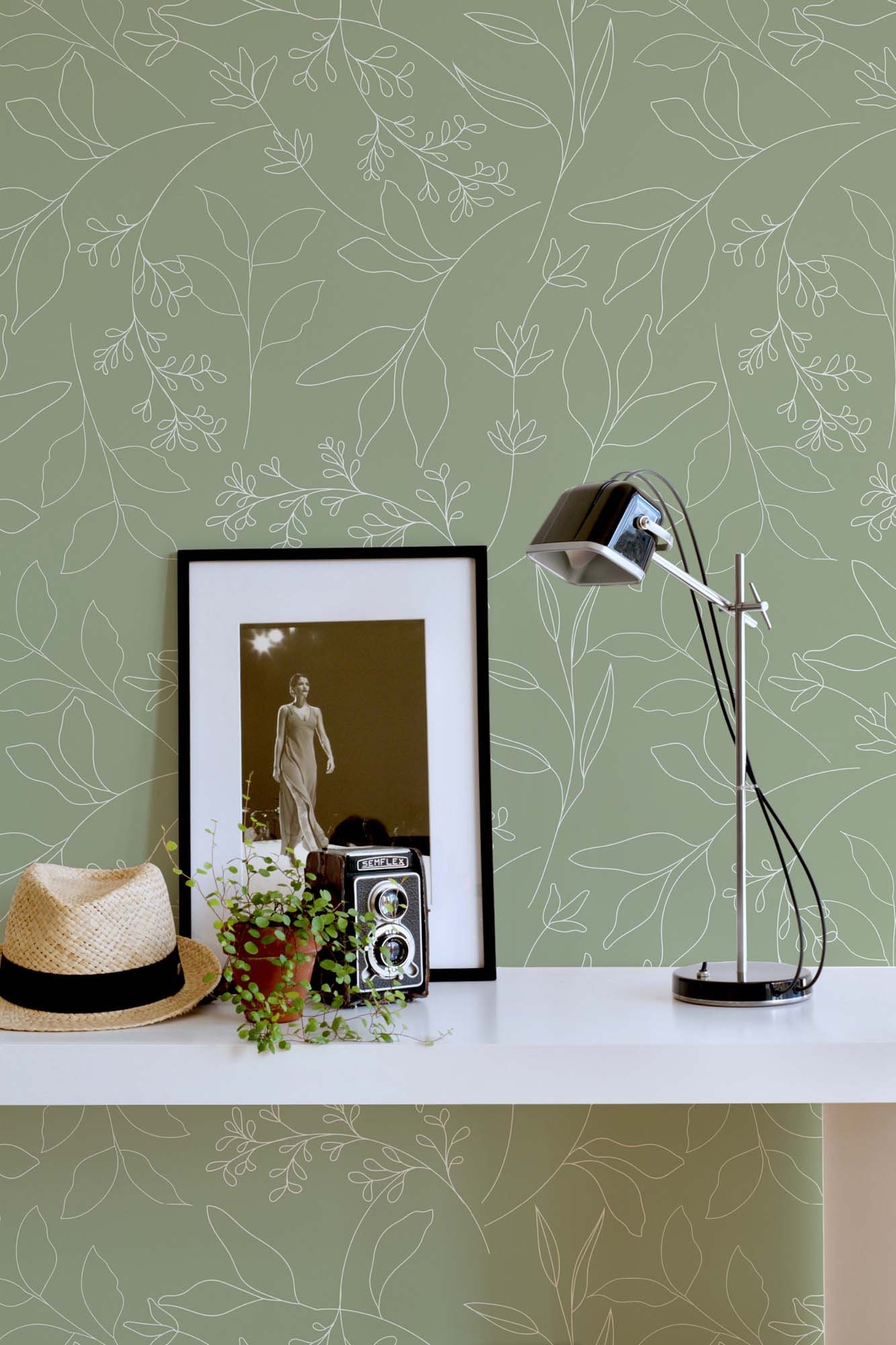 Sage Green Leaf Peel and Stick Wallpaper / Floral Removable - Etsy