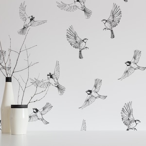 Minimalistic Sparrow wallpaper / Bird Peel and Stick wallpaper / Sparrow Removable wallpaper - Self-adhesive or Traditional