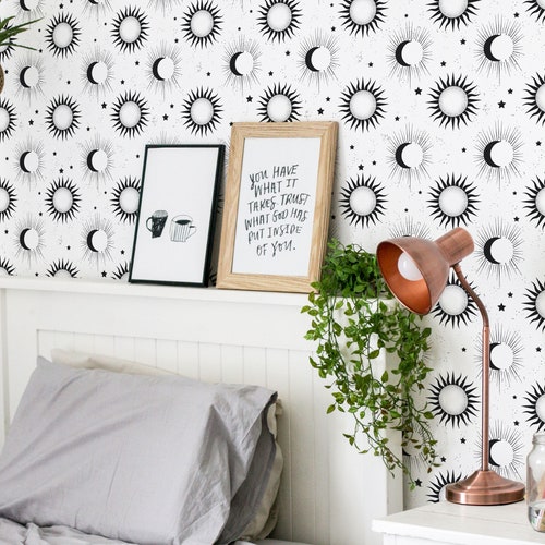 Black and White Star Pattern Peel and Stick Wallpaper / Etsy