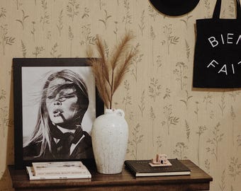 Faux Grasscloth Wildflower Wallpaper: Biophilic Design (Non-Pasted, Pre-Pasted, Peel and Stick, Custom Sizes)