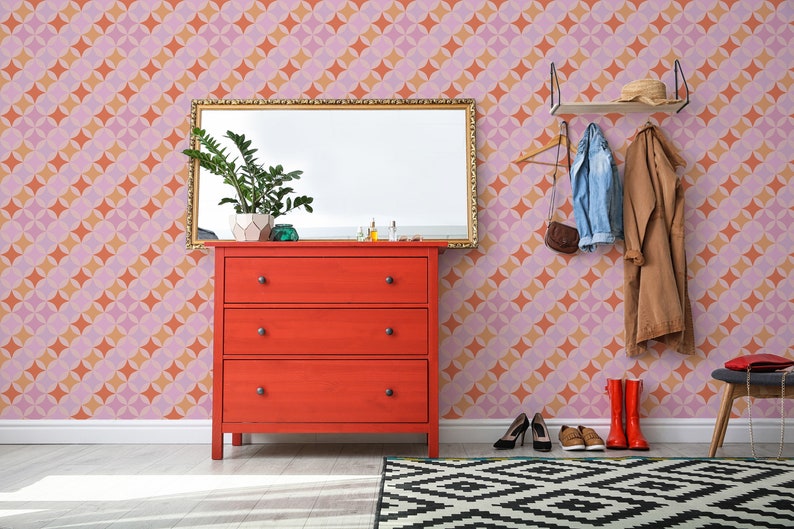 Geometric Retro Removable Wallpaper by Fancy Walls
Pink Geometric Peel and Stick Wallpaper, design by Fancy Walls