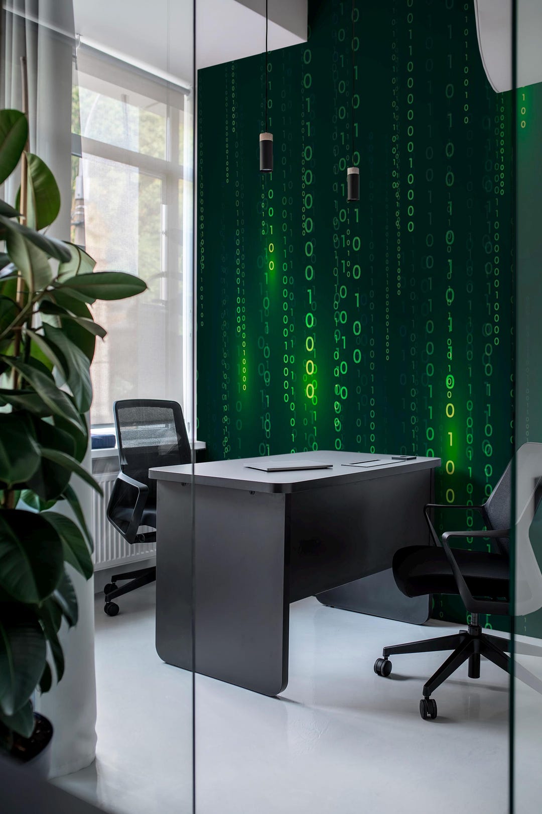 Green Binary Code Wallpaper Mural: Cyber Data Rain Glow (peel and Stick ...