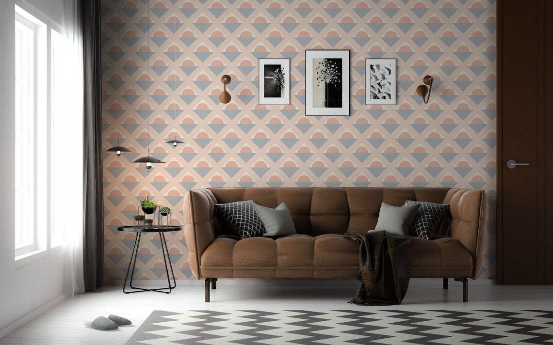 Gray and pink geometric peel and stick wallpaper / geometric | Etsy