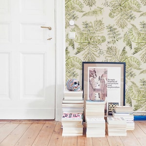 Nature Toile wallpaper - Peel and Stick Wallpaper or Non Pasted Wallpaper / Leaf Removable wallpaper / Green self-adhesive wallpaper
