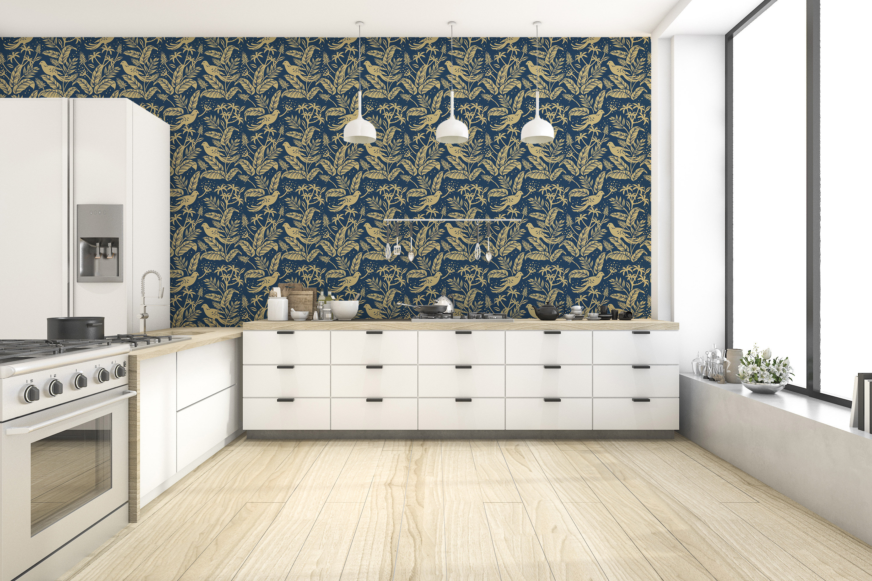 Navy Blue Bird Peel and Stick Wallpaper / Night Removable Etsy UK