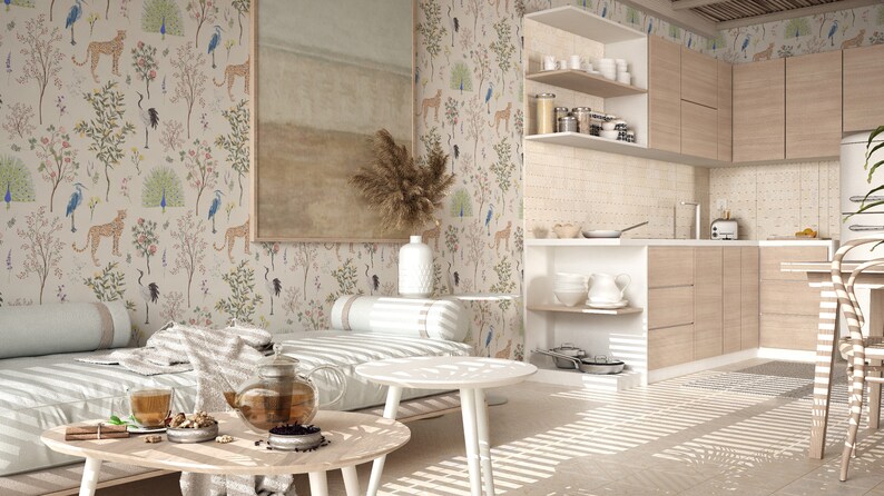 Watercolor Animal Peel and Stick Wallpaper, design by Fancy Walls