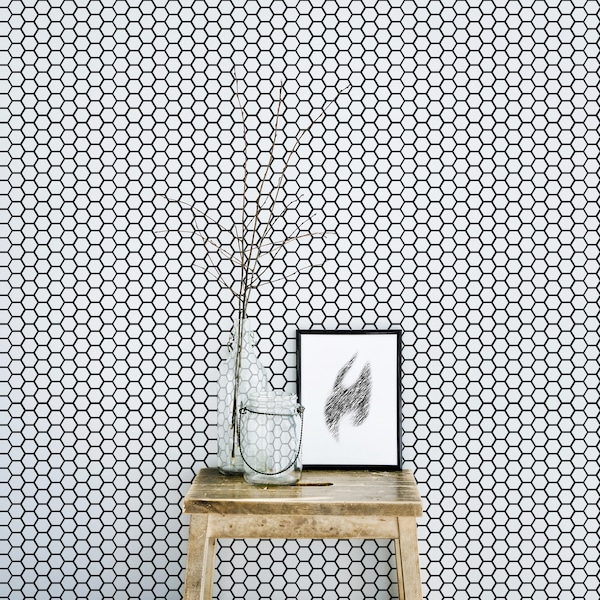 Honeycomb wallpaper - Self-adhesive or Traditional / Geometric Peel and Stick wallpaper / Hexagon Removable wallpaper
