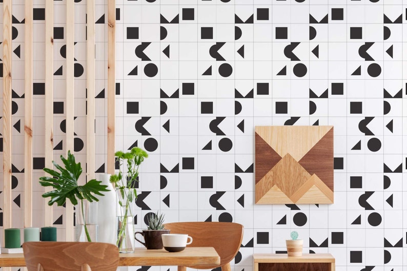Black and White Geometric Peel and Stick Wallpaper / Geometric Etsy