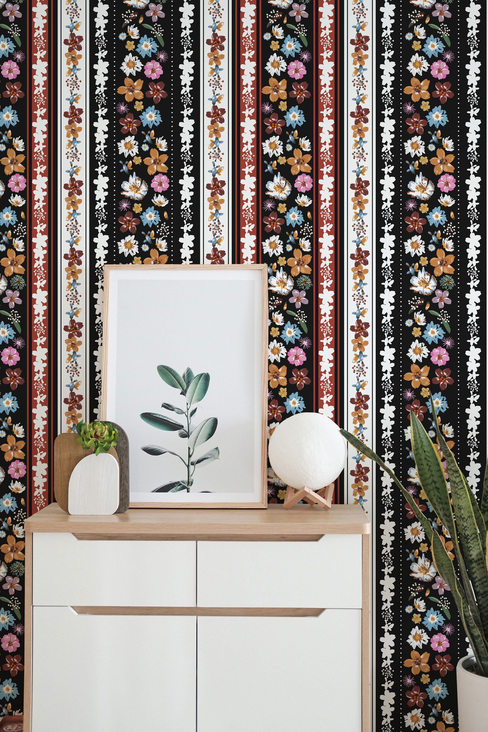 Bold floral stripes peel and stick wallpaper / bold floral | Etsy