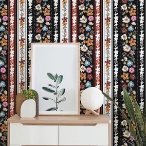 Floral Stripe Peel and Stick wallpaper / Bold Removable wallpaper / Colorful Striped wallpaper - Self-adhesive or Traditional