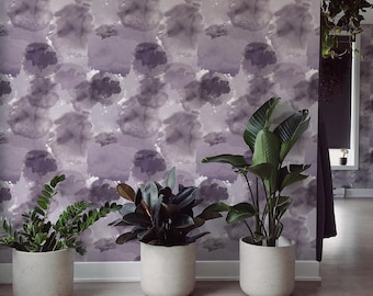 Purple Brush Stroke Wallpaper: Modern Watercolor Design (Non-Pasted, Pre-Pasted, Peel and Stick, Custom Sizes)