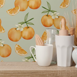Light Green Fresh orange Peel and Stick wallpaper / Plant Removable wallpaper / Light Green wallpaper - Self-adhesive or Traditional