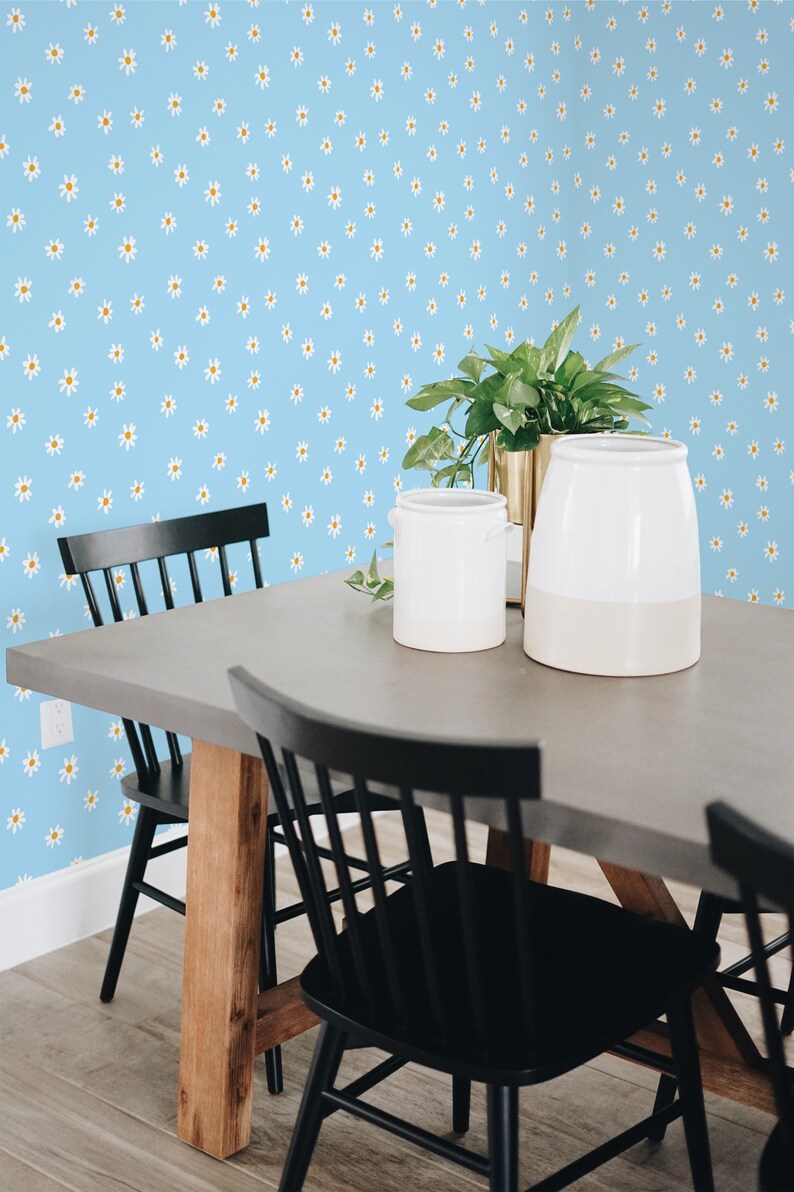 Blue Floral Peel and Stick Wallpaper, design by Fancy Walls