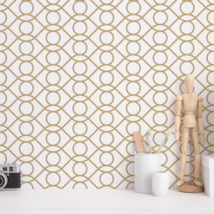 Beige and white Art Deco Peel and Stick wallpaper / Eye Removable wallpaper / Contemporary wallpaper - Self-adhesive or Traditional