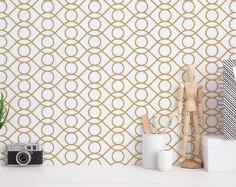 Beige and white Art Deco Peel and Stick wallpaper / Eye Removable wallpaper / Contemporary wallpaper - Self-adhesive or Traditional