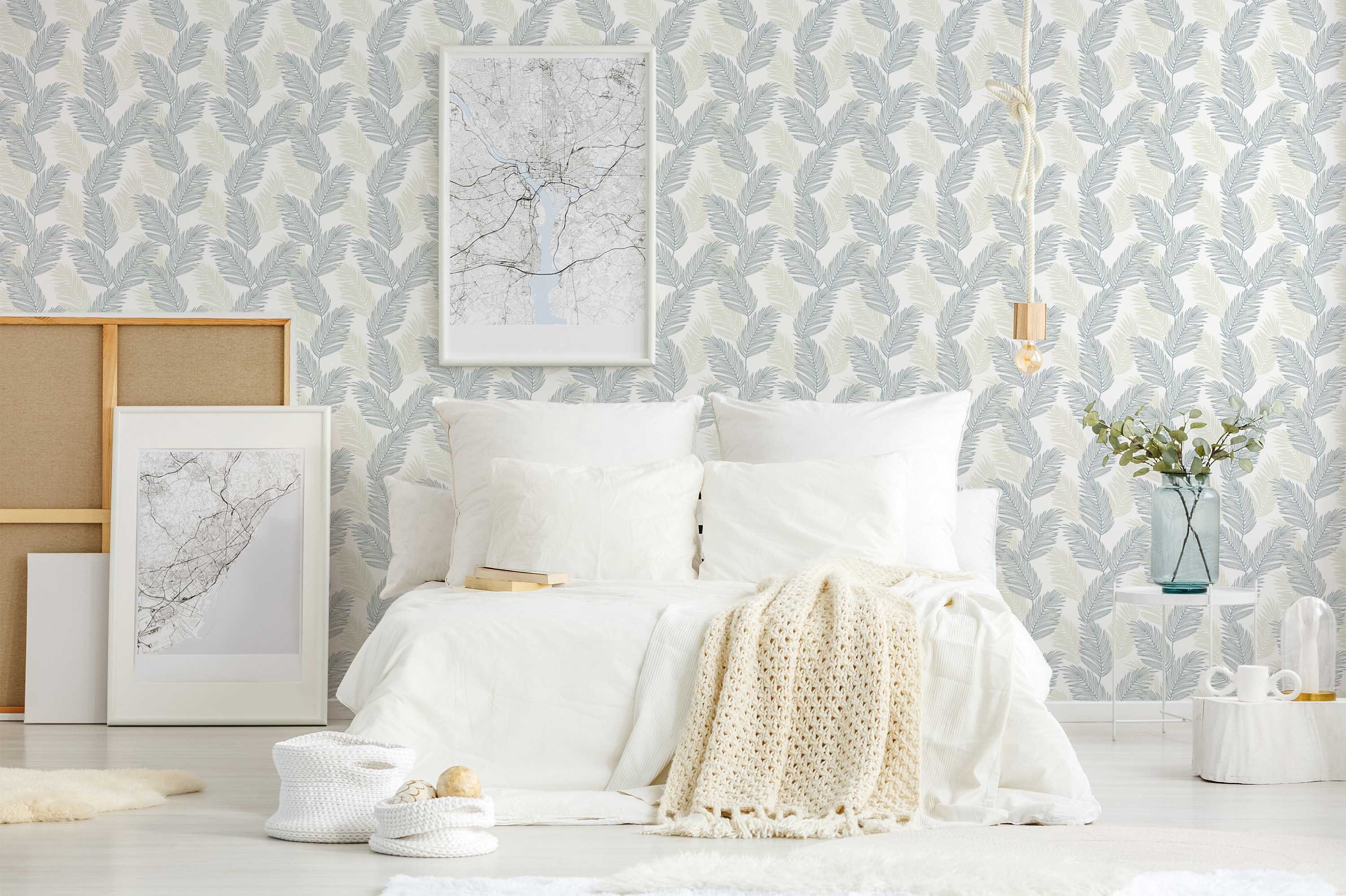 Blue and White Palm Leaf Peel and Stick Wallpaper / Coastal - Etsy