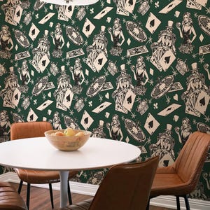 Carta da parati con motivo a gioco di poker, stacca e attacca / murale da parete con casinò vintage / stampa murale da sala da gioco - rimovibile, autoadesiva o non incollata