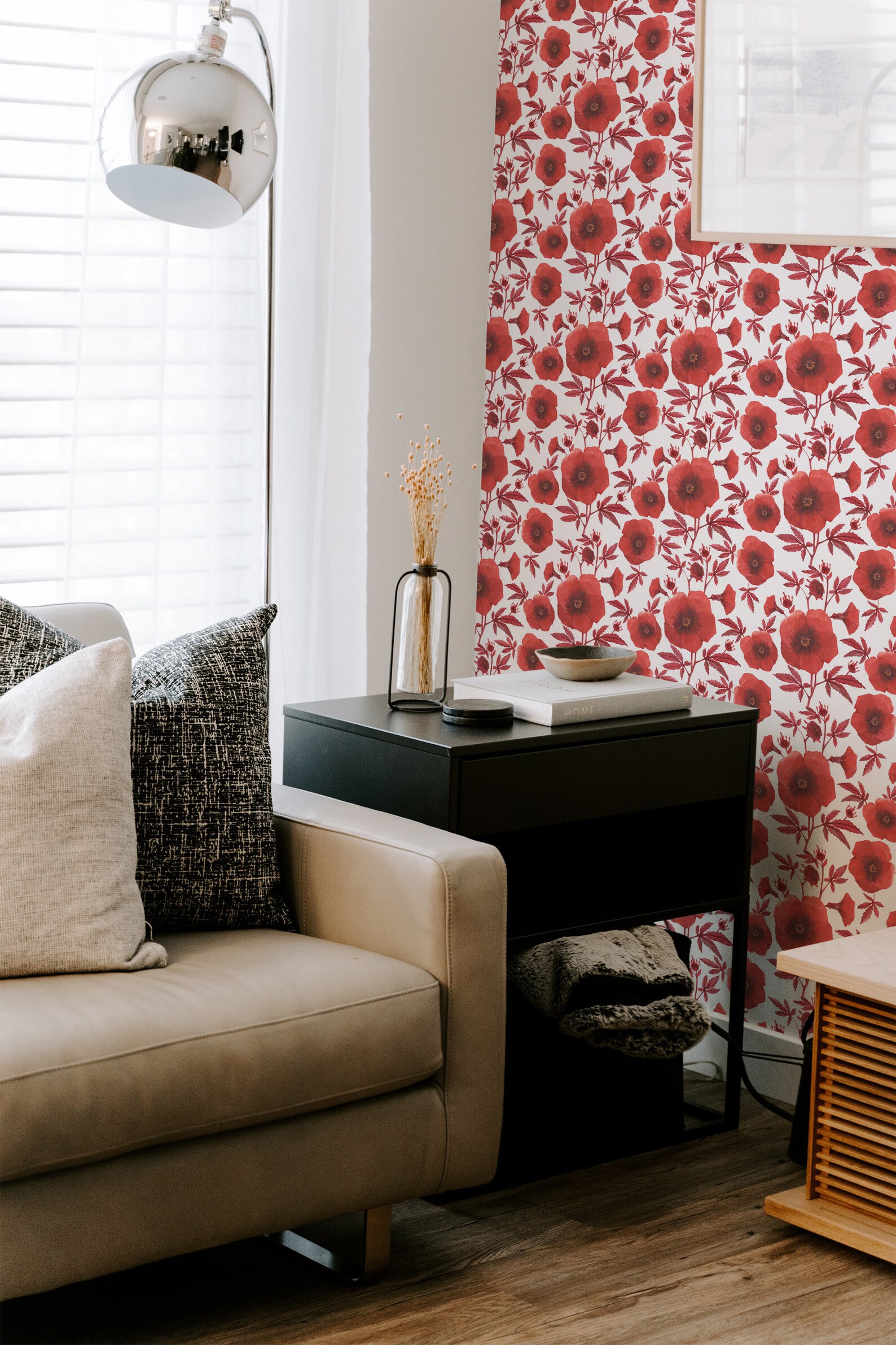 Red Poppy Floral Peel and Stick Wallpaper / Flower Removable Wallpaper ...