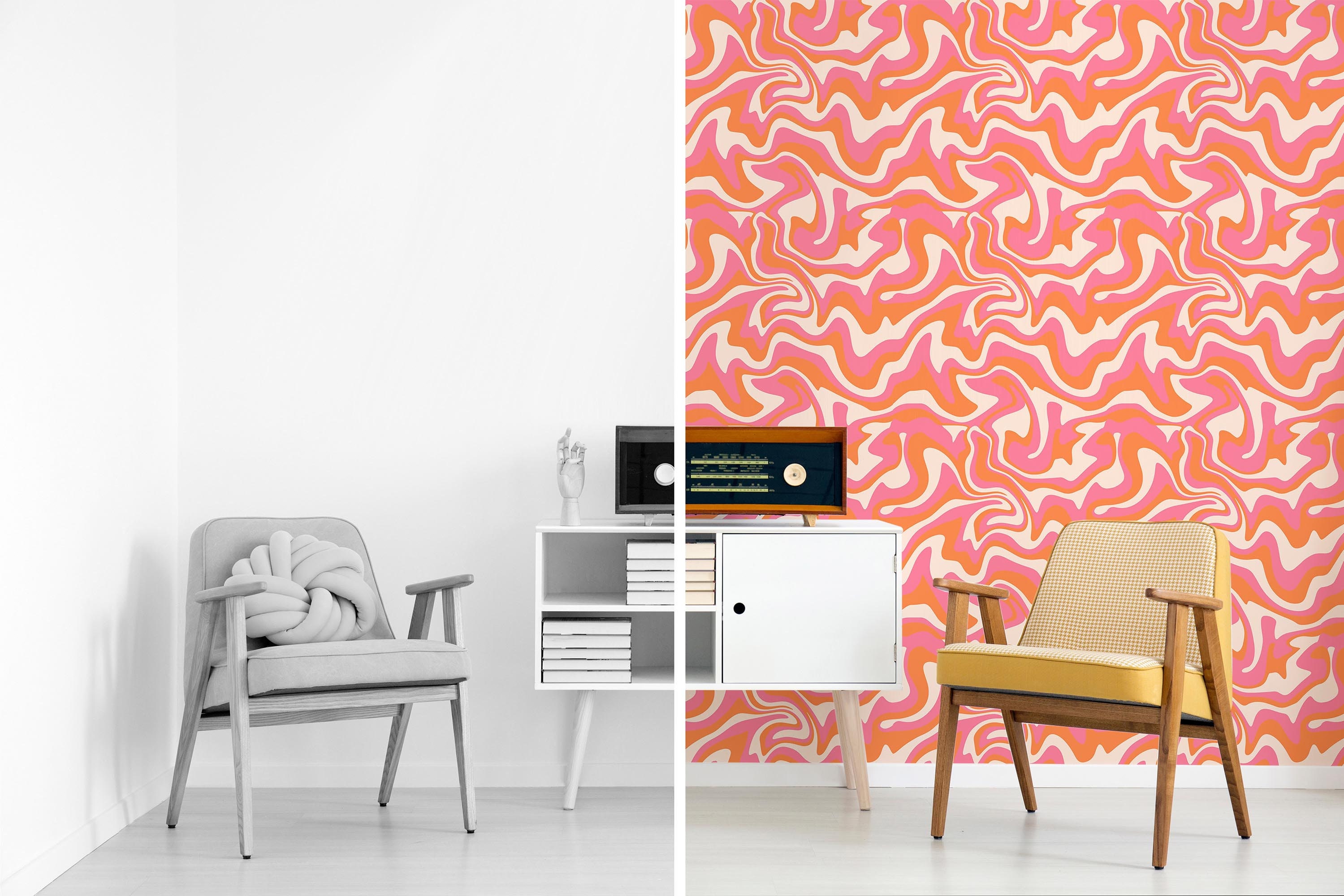 Orange Groovy Peel and Stick Wallpaper / Abstract Removable - Etsy