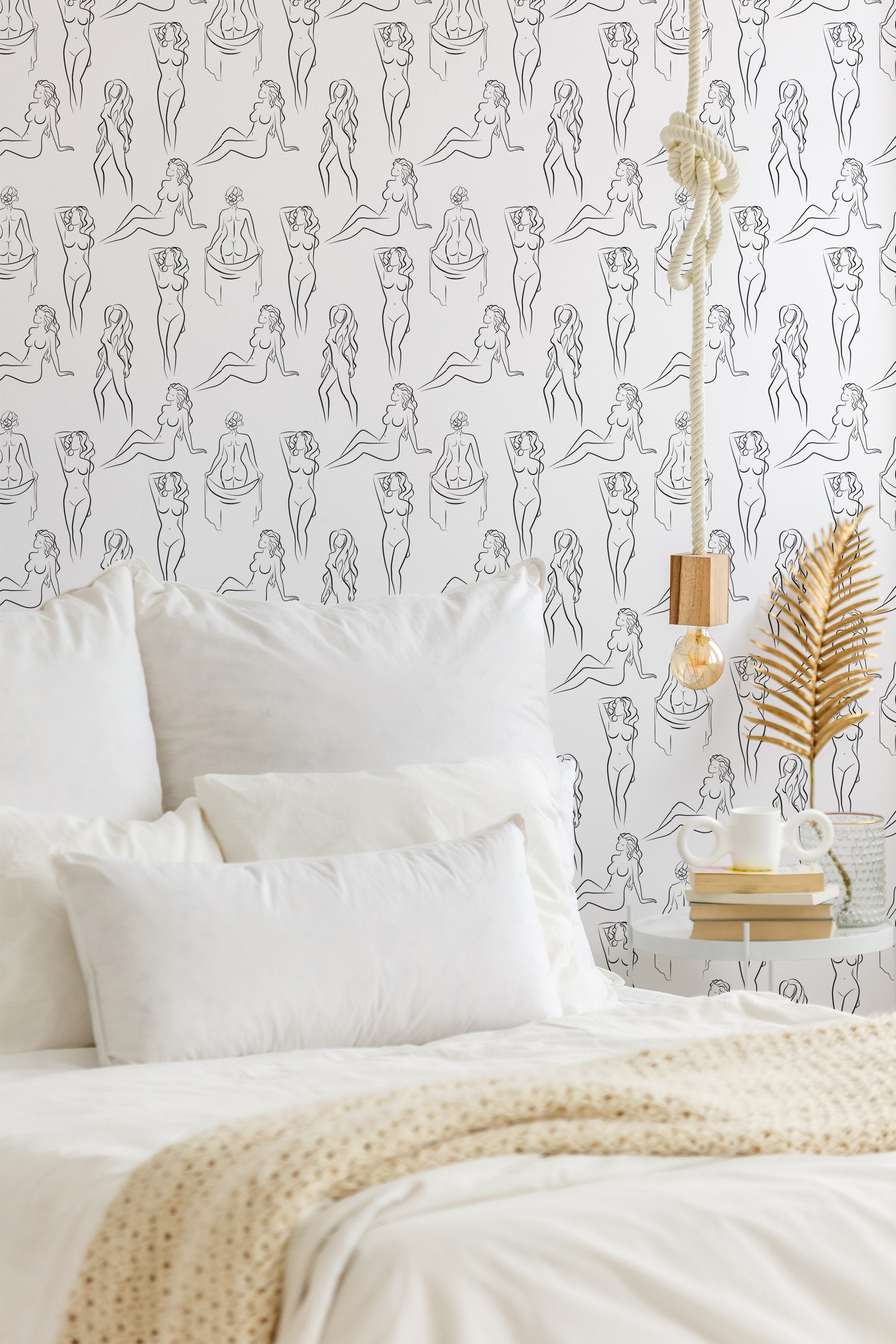 Black and white Female body Peel and Stick wallpaper / Woman Removable wallpaper / Black and white wallpaper - Self-adhesive or Traditional