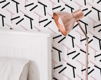 Geometric Peel and Stick wallpaper / Abstract Removable wallpaper / Black and pink wallpaper - Self-adhesive or Traditional
