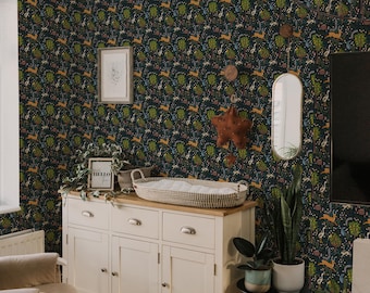 Charcoal Woodland Animals Wallpaper: Whimsical Forest Design (Non-Pasted, Pre-Pasted, Peel and Stick, Custom Sizes)
