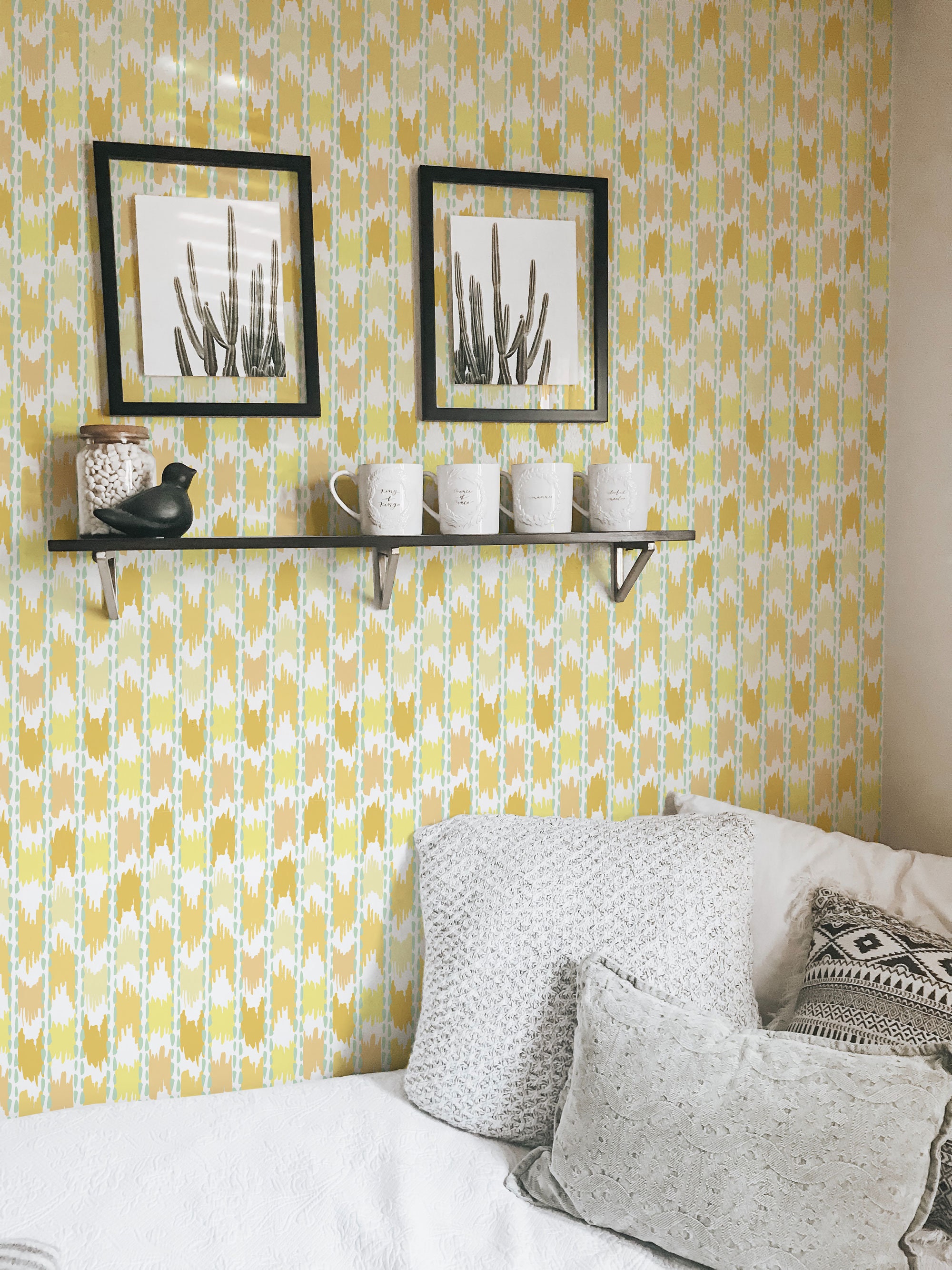 Yellow Ikat Peel and Stick wallpaper / Boho Removable Etsy.de