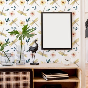 Dragonfly Peel and Stick Wallpaper / Floral Removable - Etsy