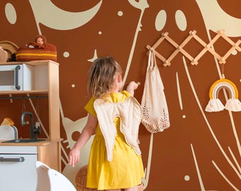 Brown Ghosts Wallpaper Mural: Whimsical Gothic Moonlit Night (Non-Pasted, Pre-Pasted, Peel & Stick, Custom Sizes)