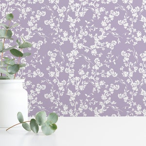 Lilac Floral Peel and Stick wallpaper / Sakura Removable wallpaper / Lilac wallpaper - Self-adhesive or Traditional