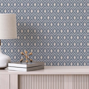 Blue Ikat Peel and Stick wallpaper / Abstract Removable wallpaper / Blue wallpaper - Self-adhesive or Traditional