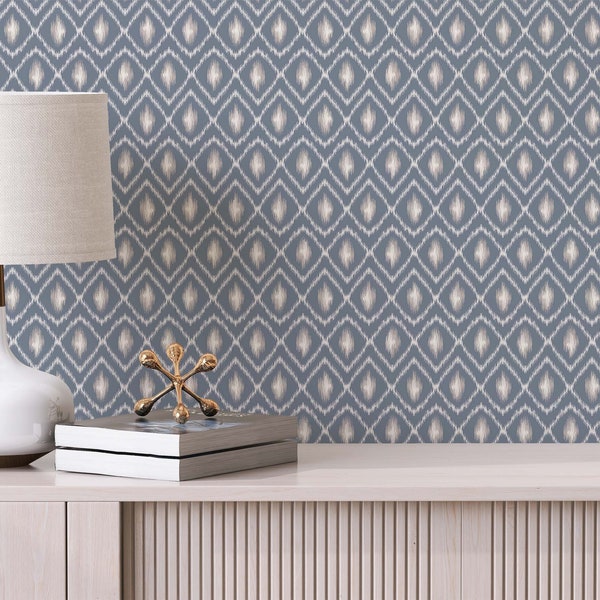 Blue Ikat Wallpaper Etsy
