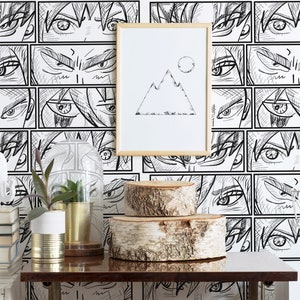 Anime Peel and Stick wallpaper / Eyes Removable wallpaper / White wallpaper - Self-adhesive or Traditional