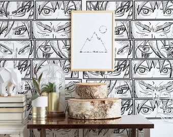Anime Peel and Stick wallpaper / Eyes Removable wallpaper / White wallpaper - Self-adhesive or Traditional