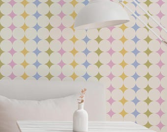 Colorful Polka Dot Wallpaper: Retro Grid Pattern (Non-Pasted, Pre-Pasted, Peel & Stick, Custom Sizes)