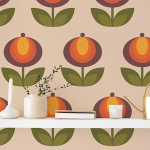 Retro Peel and Stick wallpaper / Floral Removable wallpaper / Colorful wallpaper - Self-adhesive or Traditional