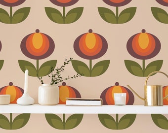 Retro Peel and Stick Tapete / Abnehmbare Tapete mit Blumenmuster / Bunte Tapete - selbstklebend oder Traditionell
