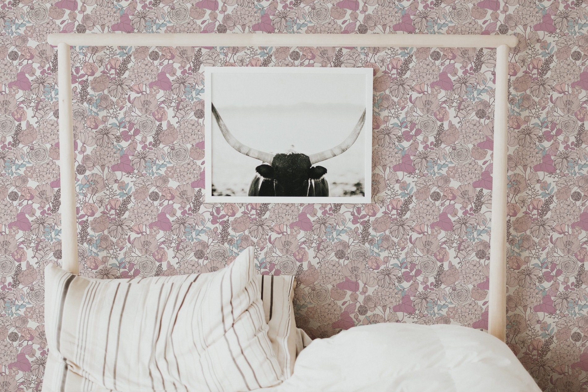 Pink and Beige Floral Peel and Stick Wallpaper / Bold Removable ...