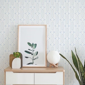 Blue and white Retro Scandinavian Peel and Stick wallpaper / Mid-century Removable wallpaper / Retro wallpaper- Self-adhesive or Traditional